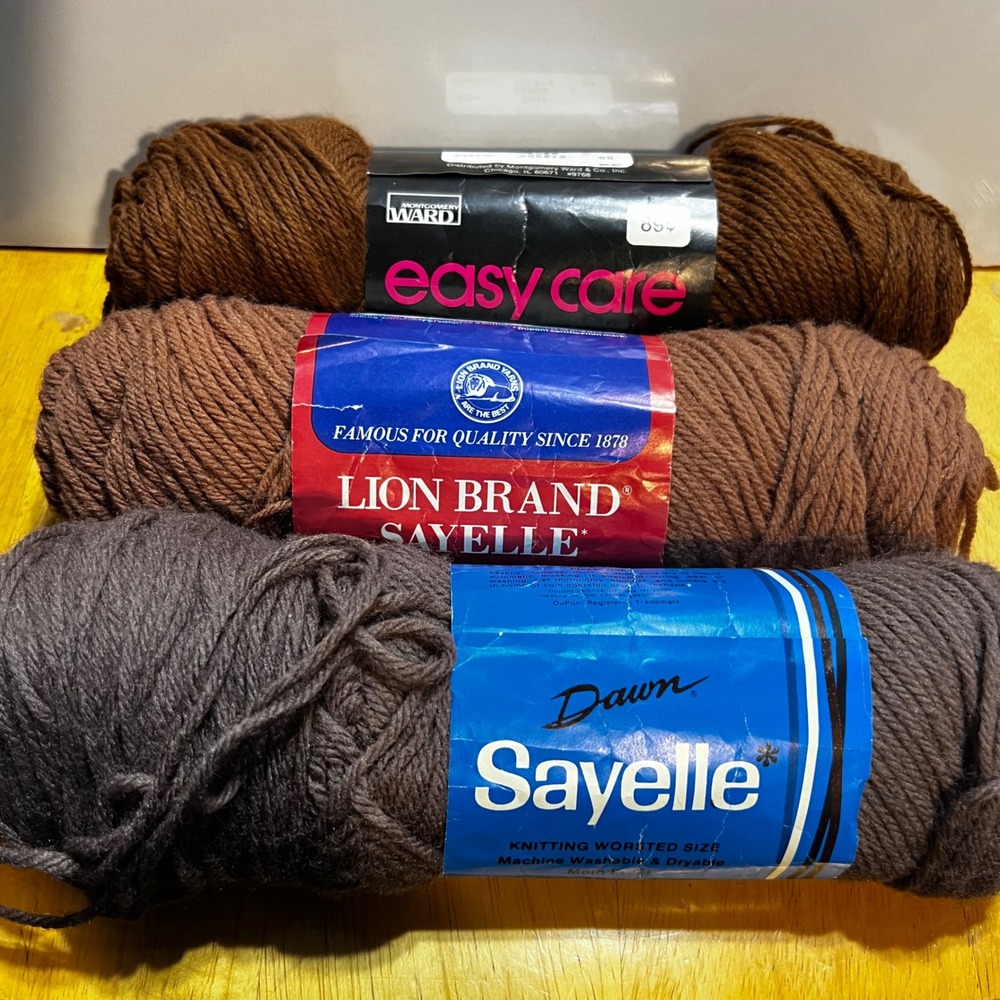 Lion Brand Sayelle Yarn Lot 3 Skeins Worsted Brown Taupe Coffee Vintage Acrylic